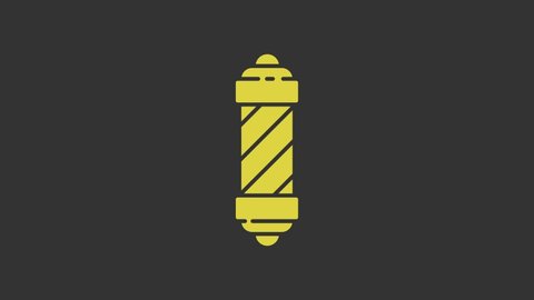 Yellow Classic Barber shop pole icon isolated on grey background. Barbershop pole symbol. 4K Video motion graphic animation.