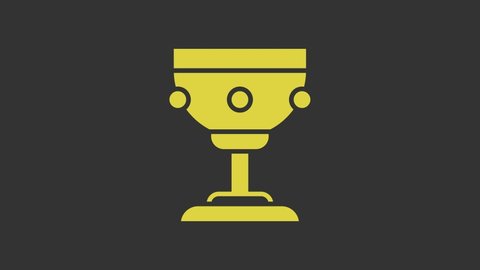 Yellow Christian chalice icon isolated on grey background. Christianity icon. Happy Easter. 4K Video motion graphic animation.
