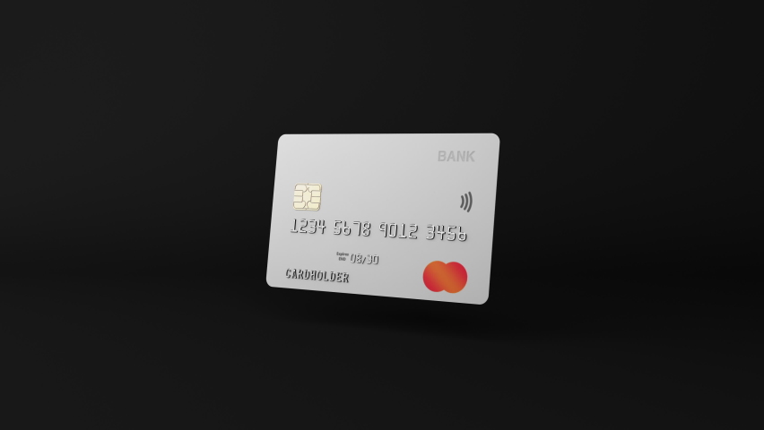 Spinning 3d white plastic credit debit card animation on black dark background in a seamless visualisation loop. Mock up business money bank holder account in 4k graphics, online payments, transaction Royalty-Free Stock Footage #1084888390