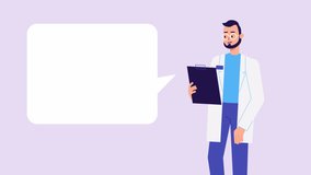 lip syncing Facial Animation for narration. male character doctor speaking, speech bubble, copy space. medical worker animated footage in 2d flat style. talking mouth, lips expressions, articulation - Powered by Shutterstock - Get 15% off with code: PIKWIZARD15