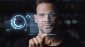 Digital ceo man holograms swiping analysing company benefits collecting data closeup. Professional male business leader processing holographic diagrams information. Futuristic entrepreneurship concept - Powered by Shutterstock - Get 15% off with code: PIKWIZARD15