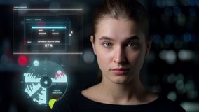 Face medical scanner holograms displaying device analyzing personal health. Closeup facial scan looking diseases process collecting biometrical data. Futuristic medicine innovation application concept - Powered by Shutterstock - Get 15% off with code: PIKWIZARD15