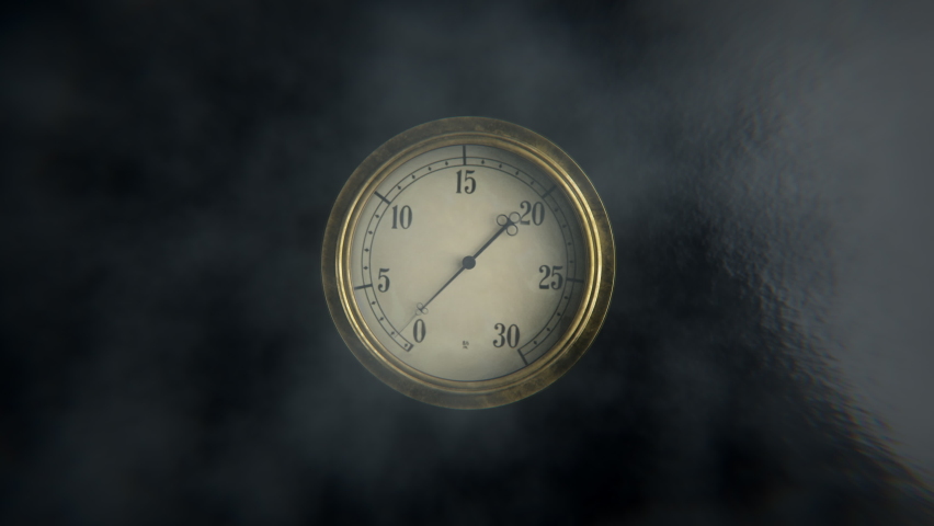 Vintage manometer or thermometer gauge under high steam pressure or temperature. Realistic 3d animation Royalty-Free Stock Footage #1084902169