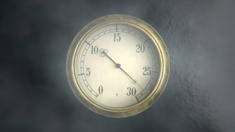 Vintage manometer or thermometer gauge under high steam pressure or temperature. Realistic 3d animation