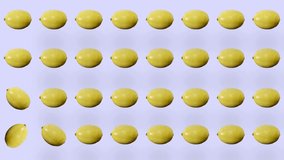 Colorful fruit pattern of fresh lemons. Seamless pattern with lemon. Pop art design. Realistic animation. 4K video motion