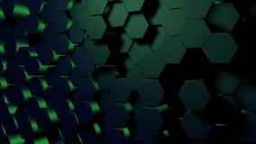 Dark Green 3D Abstract Honeycomb Background. Geometric Surface with simple hexagonal grid pattern loop animation. 3D Hex Modern pattern