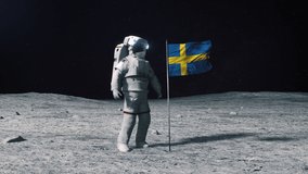 Astronaut in outer space on the surface of the moon. Planting Sweden, Swedish flag. - Powered by Shutterstock - Get 15% off with code: PIKWIZARD15
