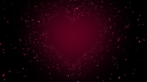 valentines day and love animation,shiny and glitter hearts,glowing particles,valentine and marriage concept,dark red gradient background 