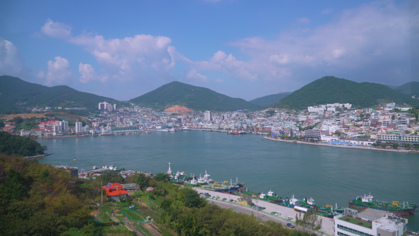 Aerial view from cable car, Yeosu, South Korea