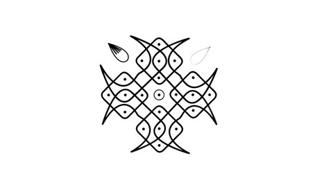 7X1 dots Kolam or Rangoli design self drawing pattern isolated on white background