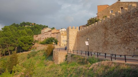 Medieval Wall Of The Castle Of Alcazar On The Slopes Of Sopena In Segorbe, Spain. wide panning, 4k