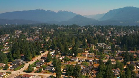 Picturesque aerial view over an idyllic residential community in Coquitlam, Greater Vancouver.