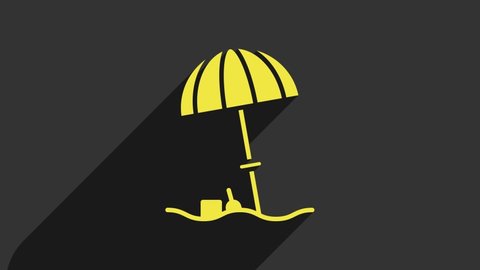 Yellow Sun protective umbrella for beach icon isolated on grey background. Large parasol for outdoor space. Beach umbrella. 4K Video motion graphic animation.