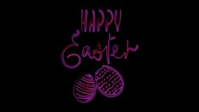 Happy Easter. Neon seamless animation Easter eggs isolated on a black background.