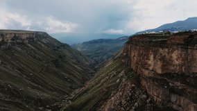 Aerial View of the Tsolotlinsky canyon and Tobot river. Most popular natural landmark. Dagestan, North Caucasus, Russia 4K,10 bit Video