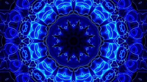 blue colour Kaleidoscope Patterns. Unique Kaleidoscopic Animation. Beautiful Bright Ornament. 4K Motion Graphics Background.