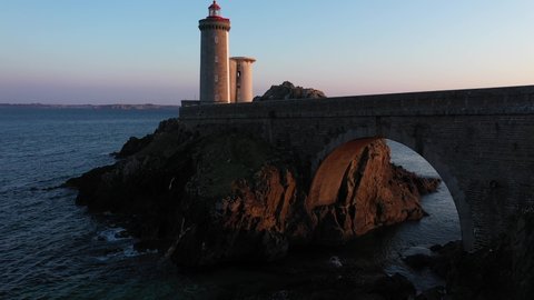 Aerial view by drone of Lighthouse of Petit Minou, France