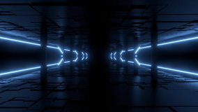 VJ Tunnel DJ Neon Corridor Blue Pillar 3d render loop