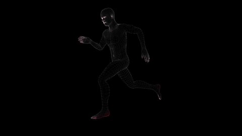 Hologram Human running. Medical and Technology Concept. Interface element 4k 60 fps seamless loop