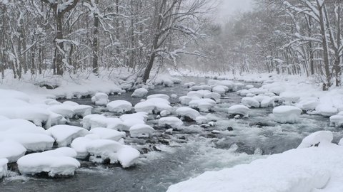 Beautiful snow scene in Oirase River in Aomori Prefecture in Japan in winter
