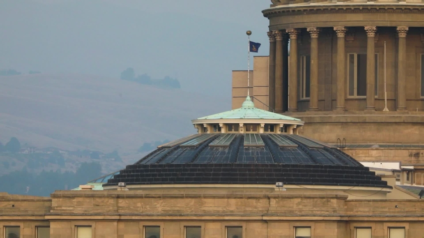 Secondary Dome Of The Idaho State Capitol Clad With Copper Roofing. Classical Revival Architecture In Boise, Idaho. static