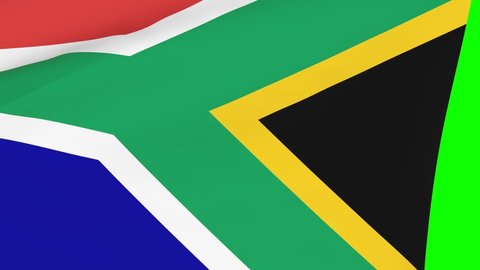 South African waving flag transition 4k and HD seamless loop animation. 3d animation on green screen chroma key  for video transition. Realistic Flag of South Africa. 3d rendering for video production