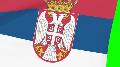 Serbian waving flag transition 4k and 1080 HD seamless loop animation. 3d animation over green screen chroma key  for video transition. Realistic Flag of Serbia. Flag 3d rendering for video production
