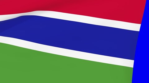 Gambian waving flag transition 4k and 1080 HD seamless loop animation. 3d animation over blue screen chroma key  for video transition. Realistic Flag of Gambia. Flag 3d rendering for video production