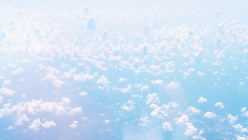 Airplane looking through window aerial high angle view of blue clear sky above Virginia by Washington DC on sunny day with natural clouds pattern formation