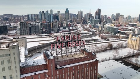 Montreal, Quebec, Canada - 01-01-2022: View on Montreal iconic Farine Five Rose 