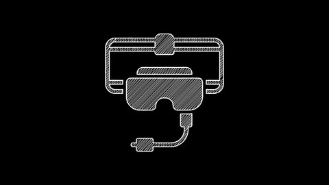 White line Virtual reality glasses icon isolated on black background. Stereoscopic 3d vr mask. 4K Video motion graphic animation .
