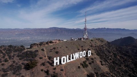 Los Angeles, Jan 2022. Hollywood Sign Aerial Shot from Drone