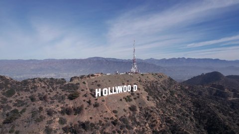 Los Angeles, Jan 2022. Hollywood Sign Aerial Shot from Drone