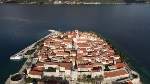 Aerial view of the Korcula old town in Croatia by the Adriatic sea
