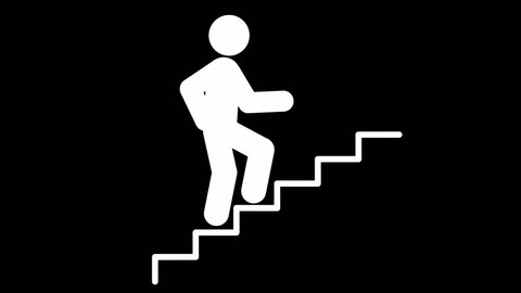 A man walks up the stairs  ---

Man (silhouette) climbing stairs, Up, endless, man monochrome, white   

 - Alpha Channel
 - Looped Video