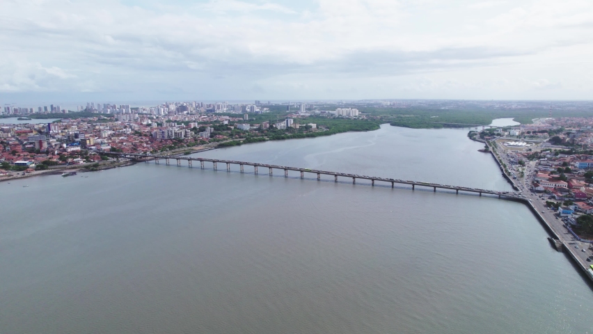 São Luis, Maranhão, Brazil. Panorama landscape of famous bridge of capital city of Sao Luis, Maranhao.
