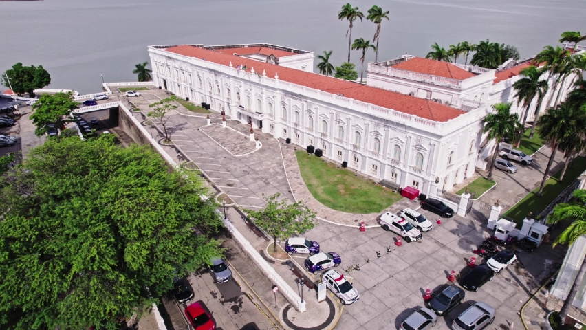 Aerial view of the Palácio dos Leões, the colonial government palace in the historic center of São Luís, Maranhão, Brazil, a UNESCO World Heritage site