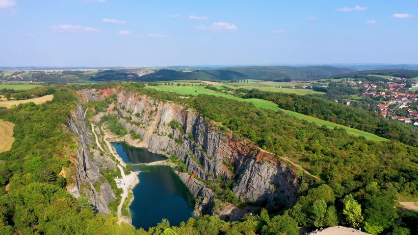 Old lime quarry, Big America (Velka Amerika) near Prague, Czech Republic. Velka Amerika (Big America, Czech Grand Canyon) is a abandoned limestone quarry near Morina village, Czech Republic.