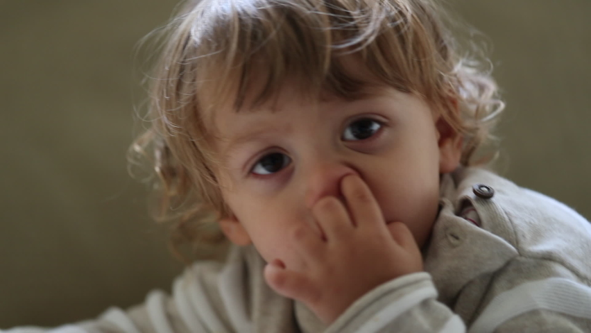Toddler boy nose picking. Child picks his nose