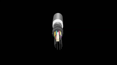3D video animation of spinning fiber optic cable, to show cable details very clearly