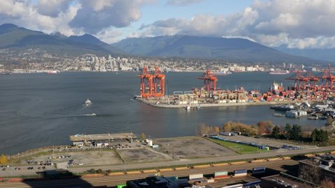 Aerial View Of Helijet, Heliport Near Container Terminal In Downtown Vancouver, Canada.