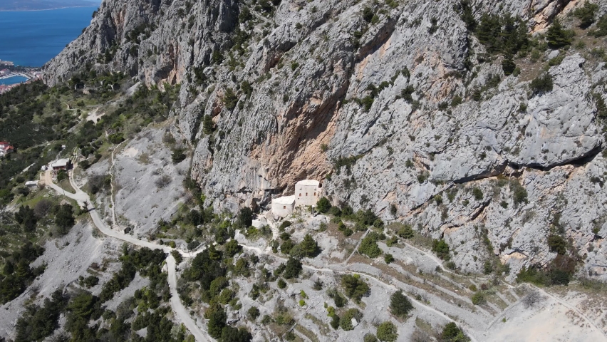 Historical landmark Fort on mountin slope , Kaštel Kotišina, Makarska, Croatia