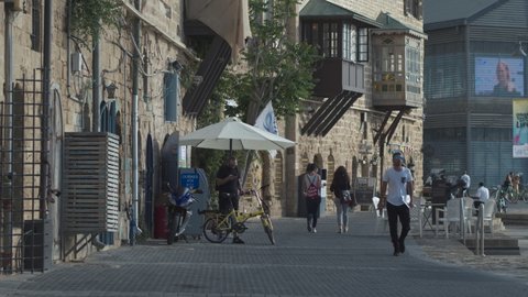 01.05.2020, Old Jaffa,Israel. People walk in the old port of old jaffa in Israel