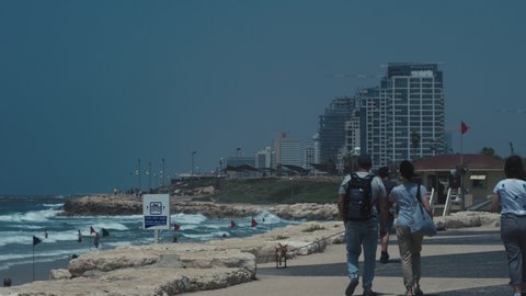 01.05.2020, Old Jaffa,Israel. Tourists walk on the embankments of Tel Aviv and Jaffa