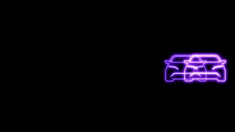 Glowing Neon Light Cars Animation. Led Light Car Isolated on Black Backdrop. Transportation Digital Design. Modern Car in Neon Design Element. 