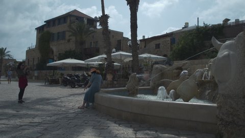 01.05.2020, Old Jaffa,Israel. Tourists near the fountains of old Jaffa