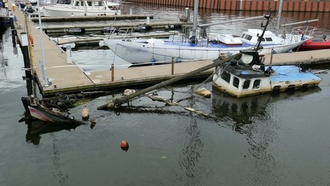 Old Sunken Boat In Marina