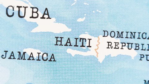 Haiti in the Realistic World Map that becomes clear from a blurry state.