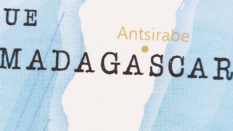 Madagascar in the Realistic World Map that becomes clear from a blurry state.