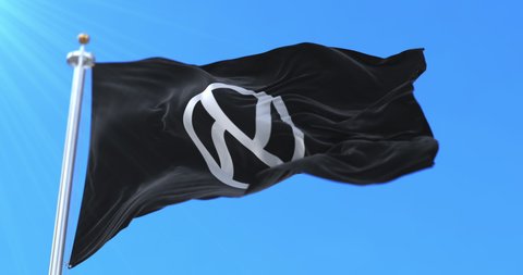 Jewish anarchism flag at wind, slow. Loop